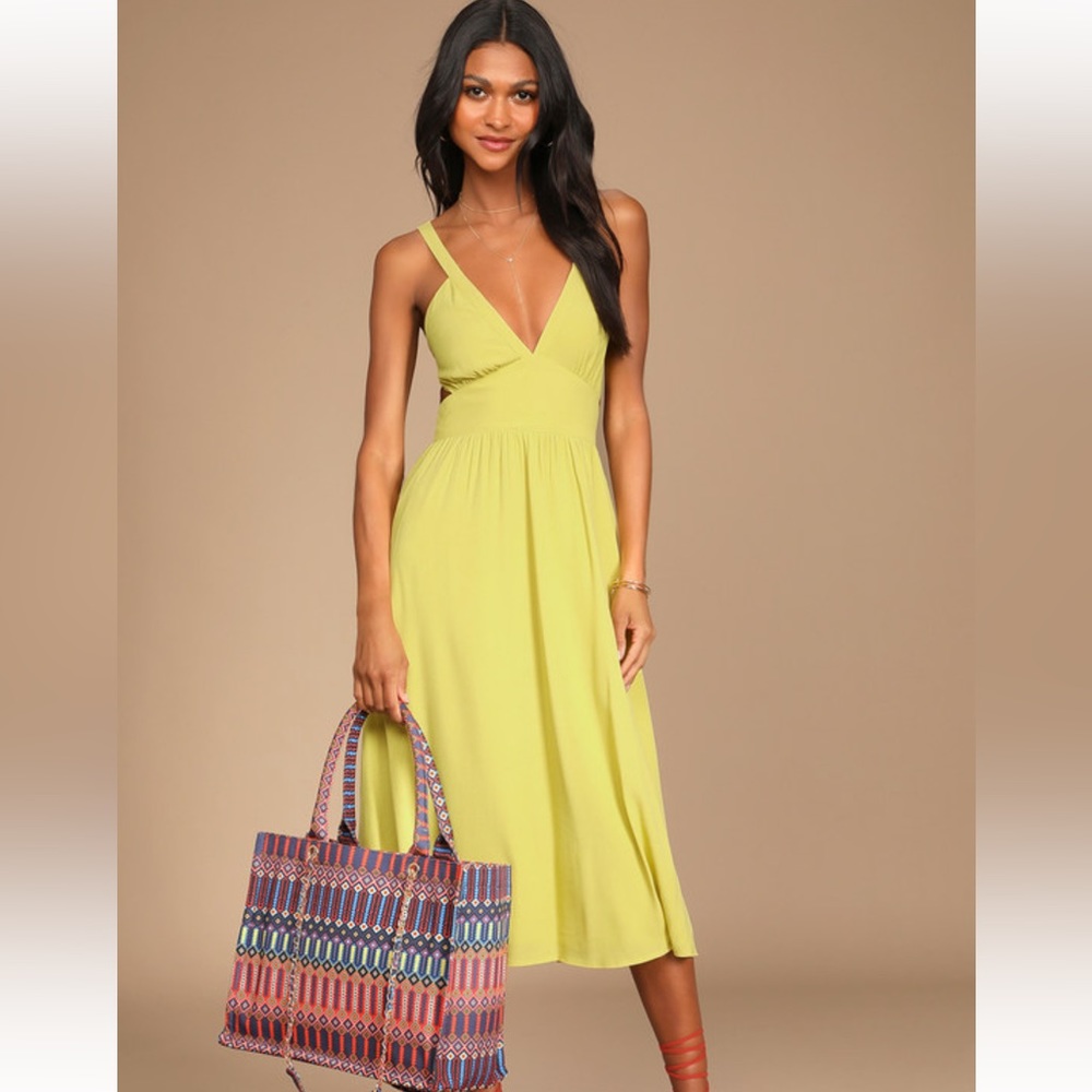 Lulus tie back citrus midi dress with pockets
